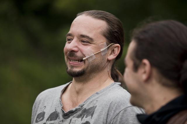 Tomáš Lněnička s Ladislavem Špinerem na zkoušce Balady na Kunětické hoře, Jan Faukner